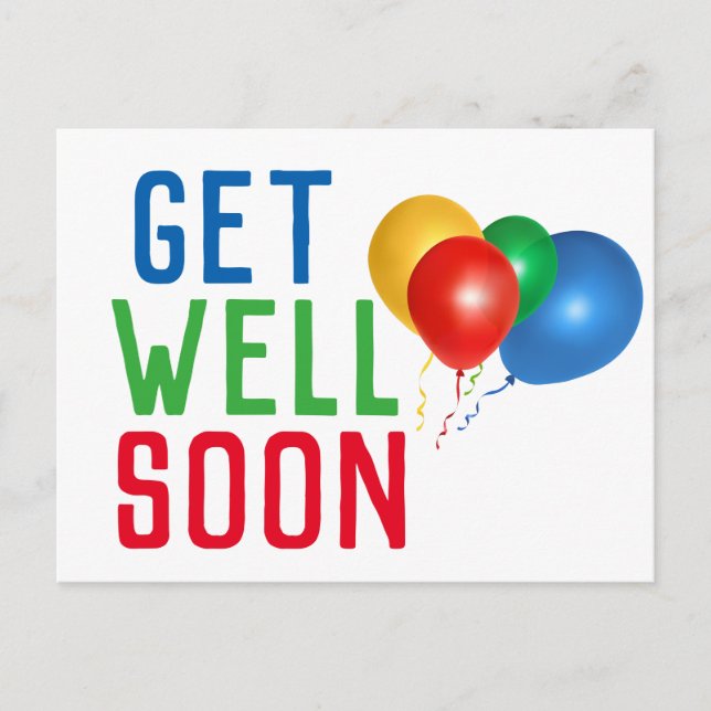 Get Well Soon Colourful Balloons Postcard (Front)