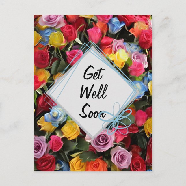 Get Well Soon Colourful Flowers Postcard (Front)
