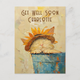 Get Well Soon Custom Sunny Sunflower Cat Nap C3R Postcard