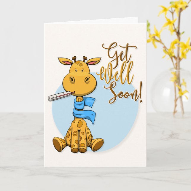 Get Well Soon Cute Giraffe Greeting Card (Yellow Flower)