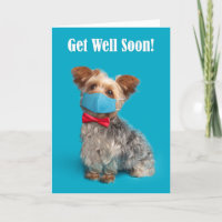 Get Well Soon Cute Yorkie Dog in a Face Mask