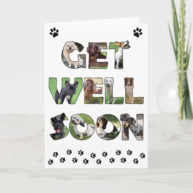 Get Well Soon dog card - oil painting word art (Front)