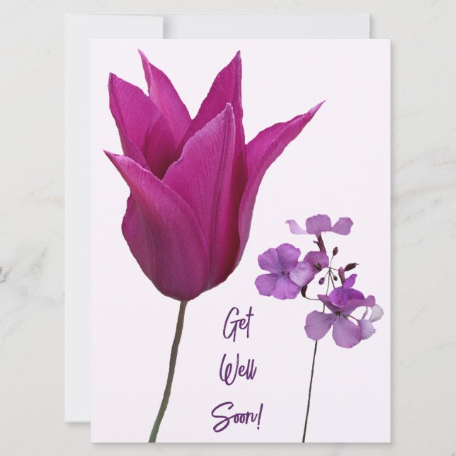 Get well soon floral pink purple floral beautiful  holiday card (Front)
