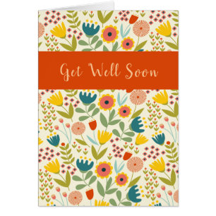 Get Well Soon Folk Art Floral Greeting