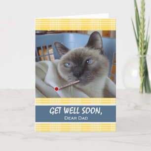 Get Well Soon for Dad, Sick Cat in Basket Card