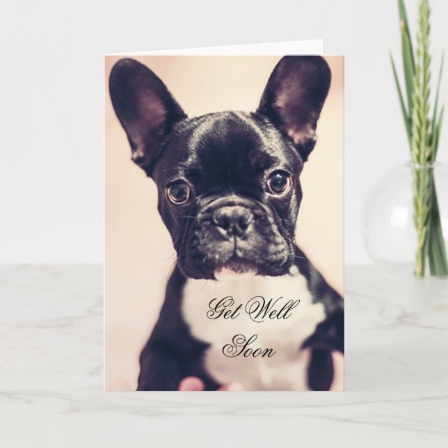 Get Well Soon French Bulldog dog greeting card (Front)