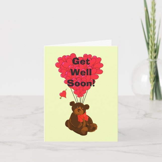 Get well soon fun teddy bear cartoon  design card (Front)