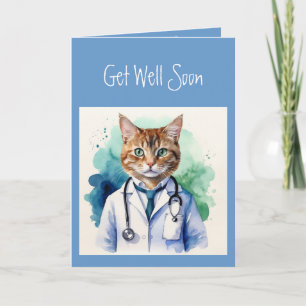 Get Well Soon Funny Cat Scan Doctor Animal Card