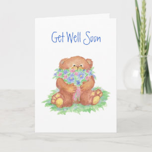 Get Well Soon, General, Flowers & Teddy Bear Card