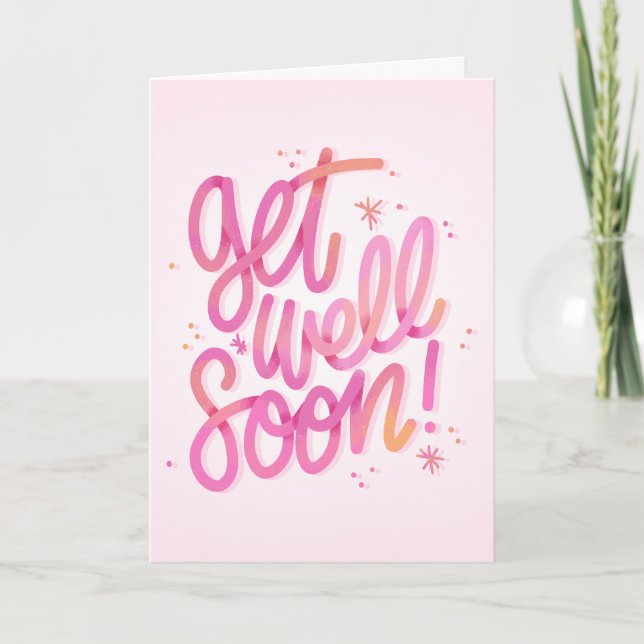 Get Well Soon Gradient Pink Calligraphy Card (Front)
