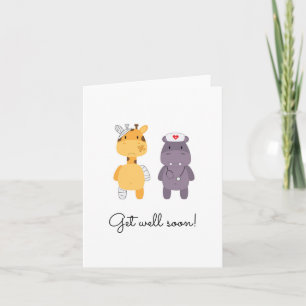 'Get well soon!' Greeting Card - Giraffe & Hippo