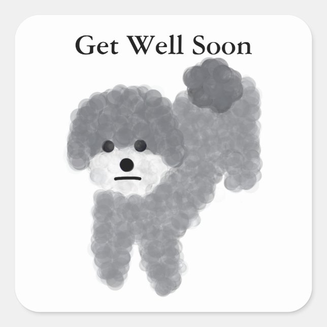 Get Well Soon Grey Poodle #2 Stickers (Front)