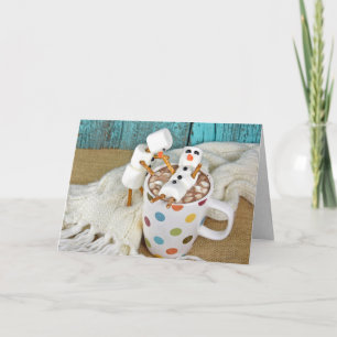 get well soon hot chocolate drink with snowmen holiday card
