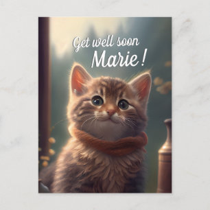 Get Well Soon Kitten With Scarf, customisable Postcard