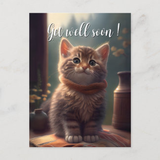 Get Well Soon Kitten With Scarf Postcard