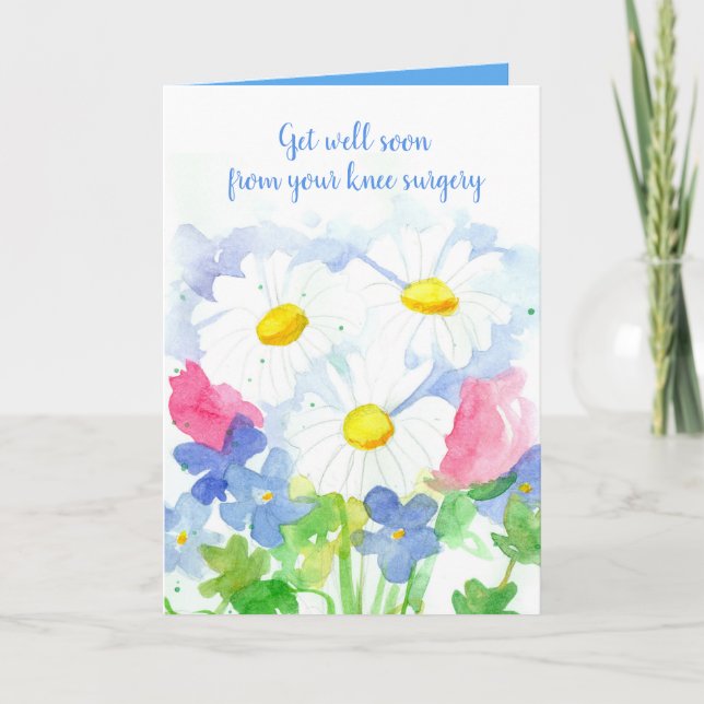 Get Well Soon Knee Surgery Daisy Flowers Card (Front)