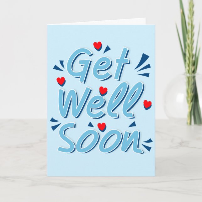 Get Well Soon Ligh Blue Typography Greeting Card (Front)