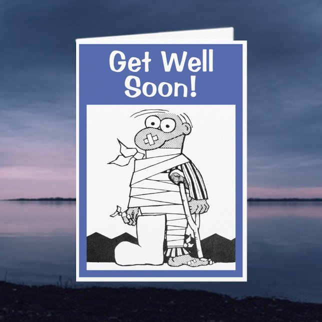 Get Well Soon - Man with Bandages on Crutches Card (Creator Uploaded)