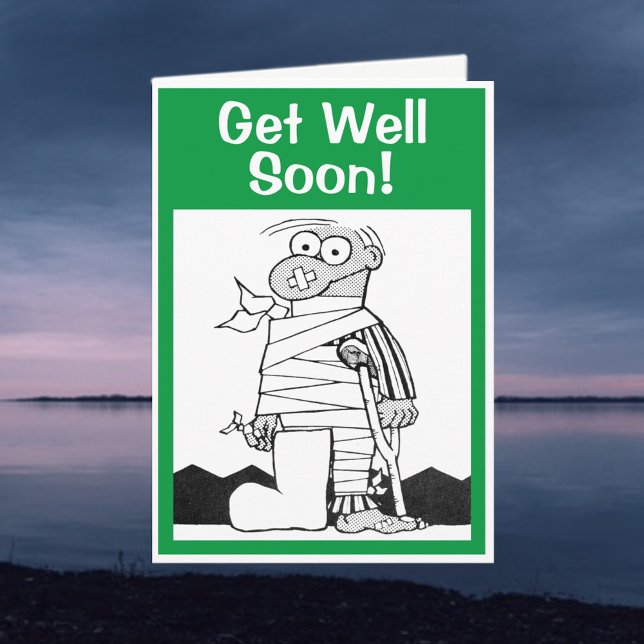 Get Well Soon - Man with Bandages on Crutches Card (Creator Uploaded)