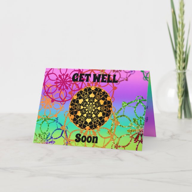 Get Well Soon Mandala in Rainbow Colours Card (Front)
