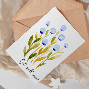 Get well soon minimal blue watercolor flowers card