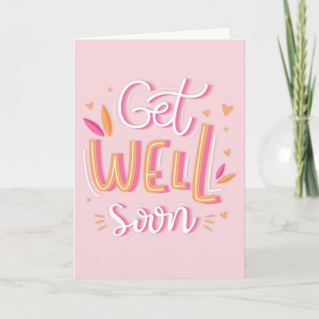 Get Well Soon Modern Pink and Yellow Typography Card (Front)