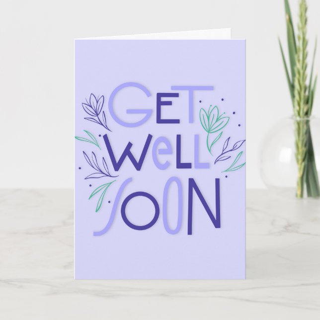 Get Well Soon Modern Purple and Blue Typography Card (Front)