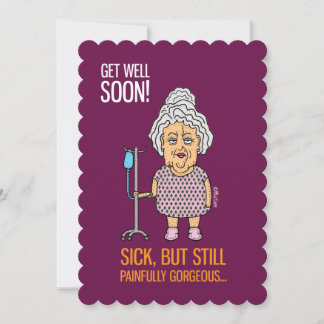 Get well soon - old woman with hospital gown card