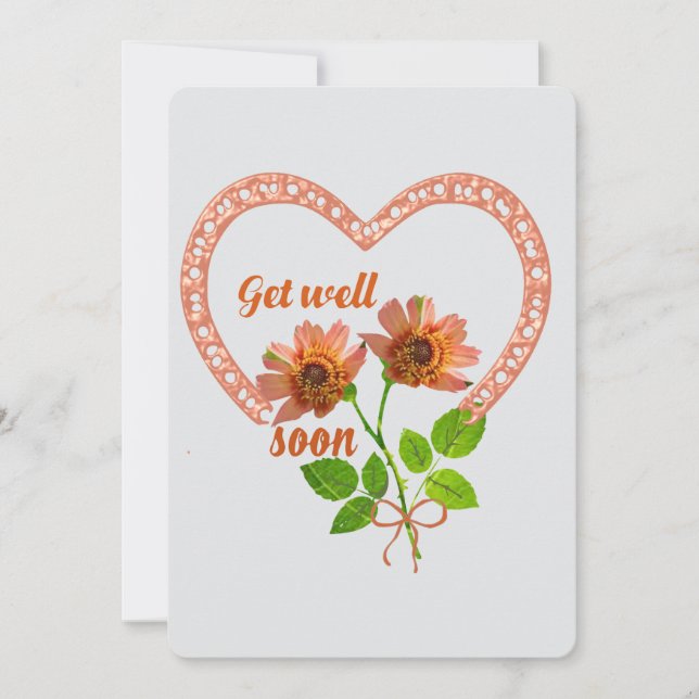 Get well Soon Orange flowers & Heart Holiday Card (Front)