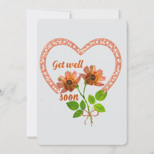 Get well Soon Orange flowers & Heart Holiday Card