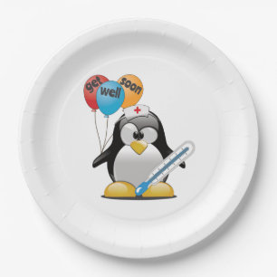 Get well soon. Penguin Nurse. Paper Plate