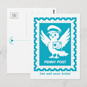 Get Well Soon Personalised Penny Post Mascot Postcard