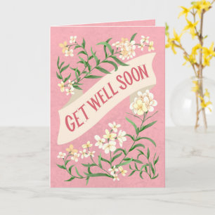 Get Well Soon Pink Soft Pastel Floral Banner Card