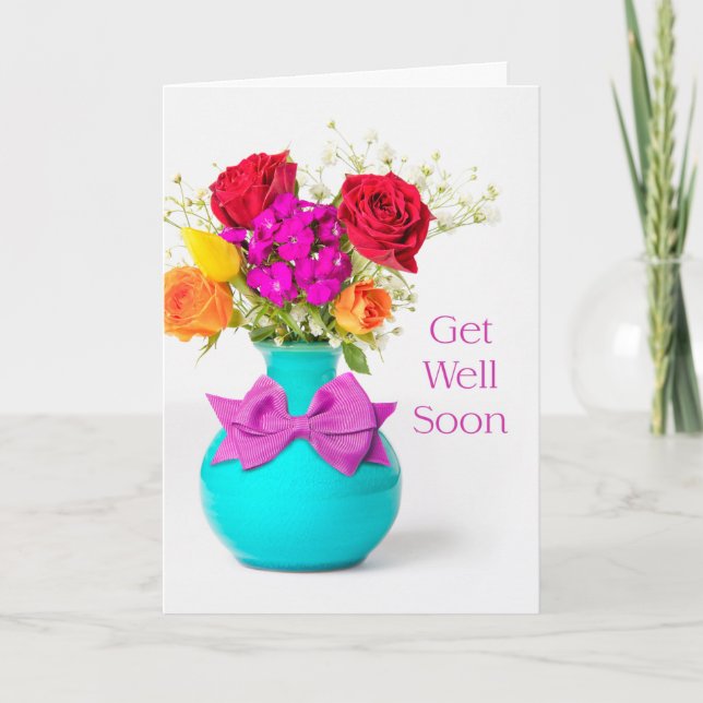 Get Well Soon Pretty Flowers Holiday Card (Front)