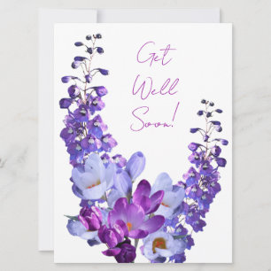 Get well soon pretty purple floral beautiful fun holiday card