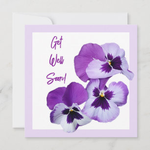 Get well soon pretty purple pansy floral  card