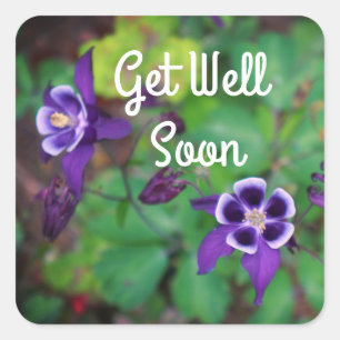 Get Well Soon Purple Columbine Flowers Stickers
