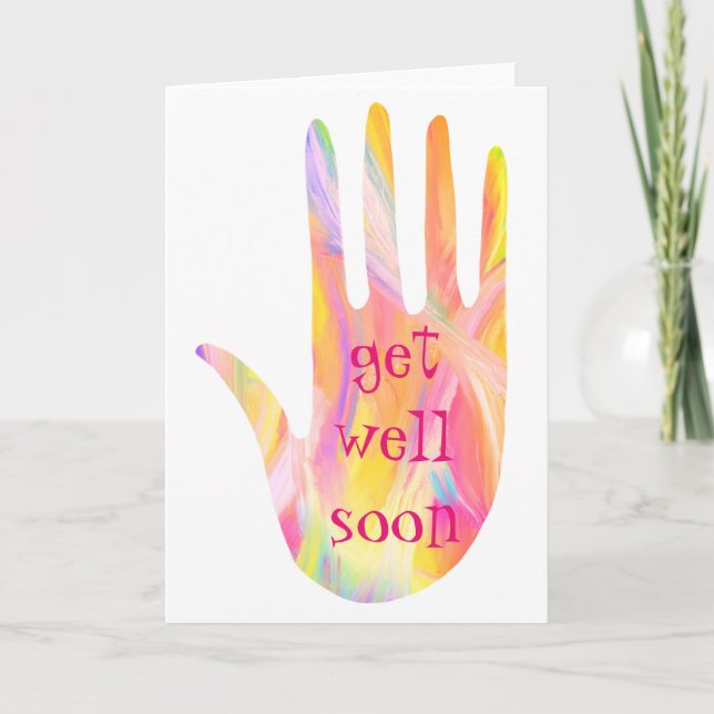 Get Well Soon RAINBOW HAND Customise it! Card (Front)