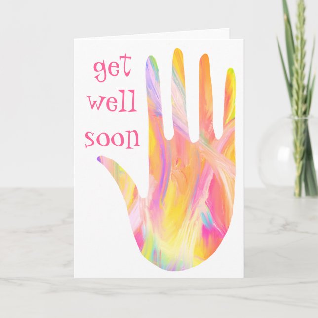 Get Well Soon RAINBOW HAND Customize it! Card (Front)