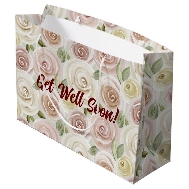Get Well Soon Rose Patterned Large Gift Bag (Back Angled)