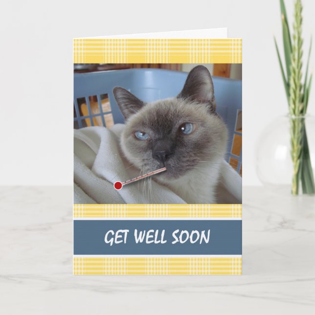 Get Well Soon, Sick Cat, Purrfect Recovery Card (Front)