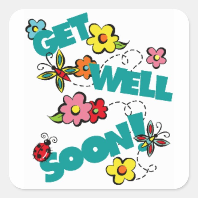 get well soon square sticker (Front)