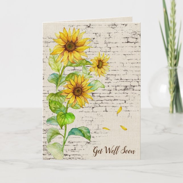 Get Well Soon Sunflower Bouquet On Brick  Card (Front)