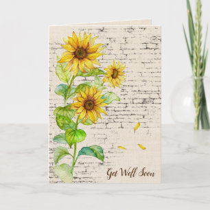 Get Well Soon Sunflower Bouquet On Brick  Card