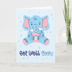Get Well Soon Sweet Blue Elephant Greeting Card