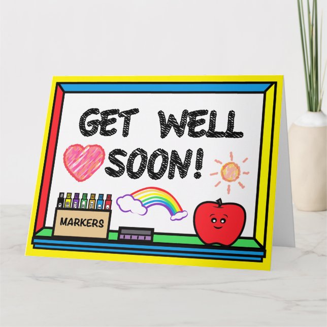 Get Well Soon Teacher with Apple and Markers Card (Front)