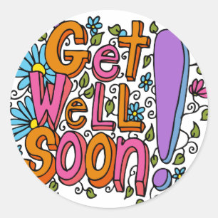 Get Well Soon Text Cartoon Classic Round Sticker