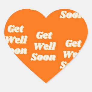 Get well soon text on orange heart sticker