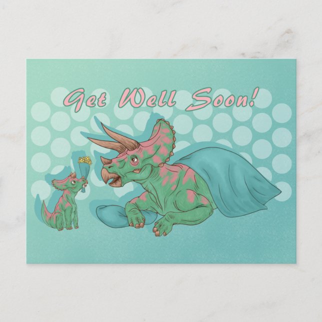 Get Well Soon Triceratops Postcard (Front)