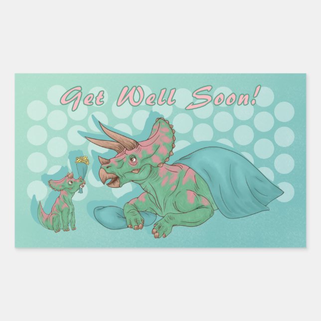 Get Well Soon Triceratops Rectangular Sticker (Front)